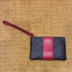 Coach Brown and Red Wristlet with Strap